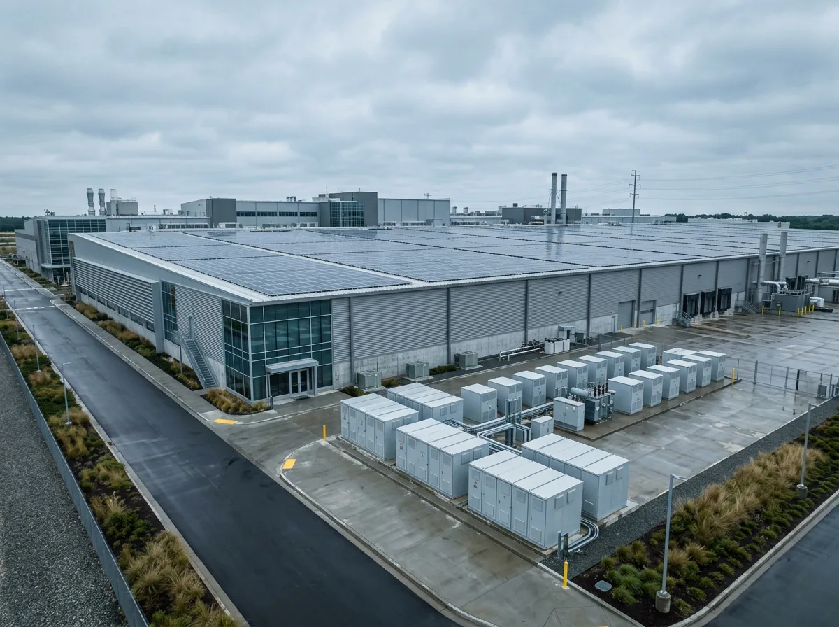 Logistics warehouses and trucks at sunset