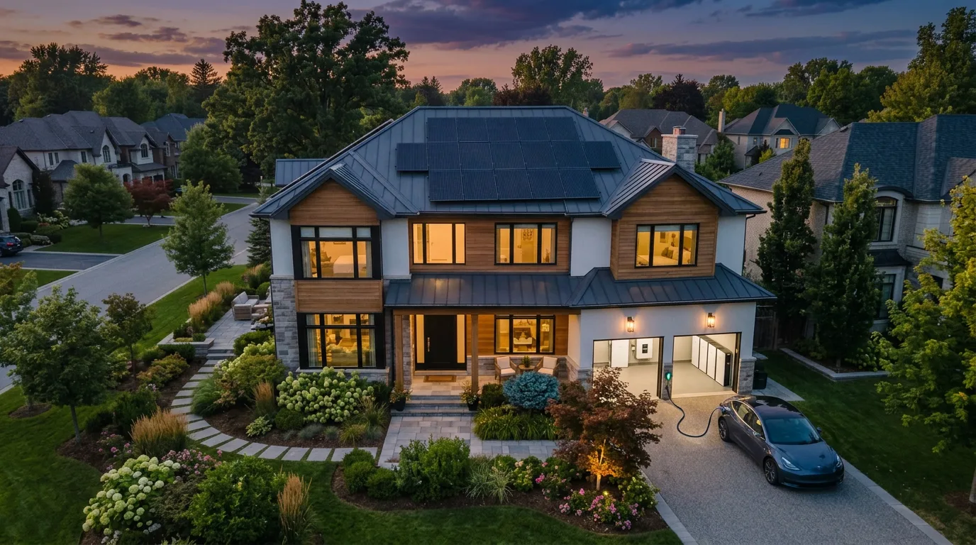 Family home with rooftop solar, a Ronda battery in the garage and an electric car charging